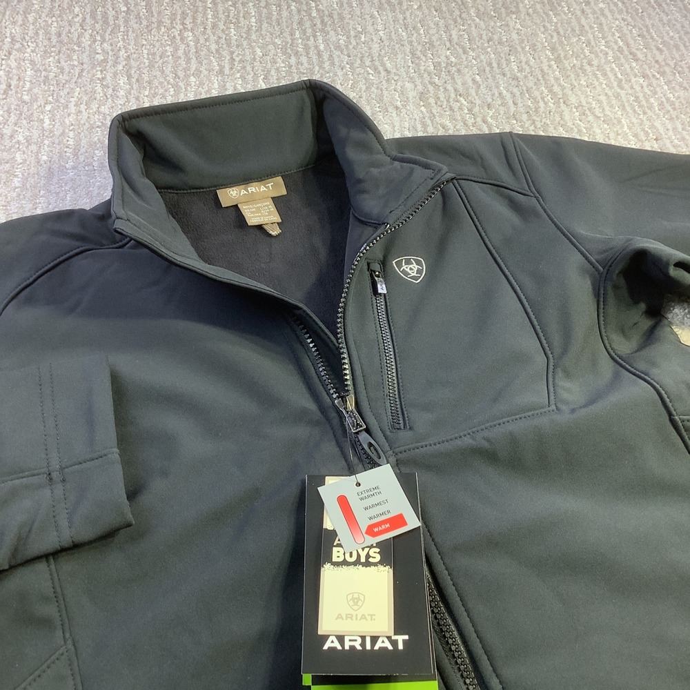 Ariat Boys Logo 2.0 Softshell‎ Jacket Black Silver Size L 14-16 NWT